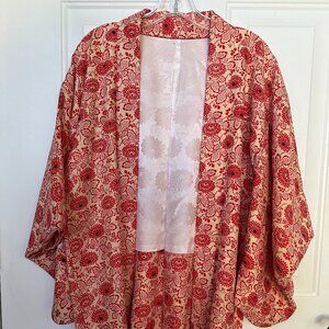 Women's Red & Cream Floral Print Kimono Top, Size: Small, EUC
